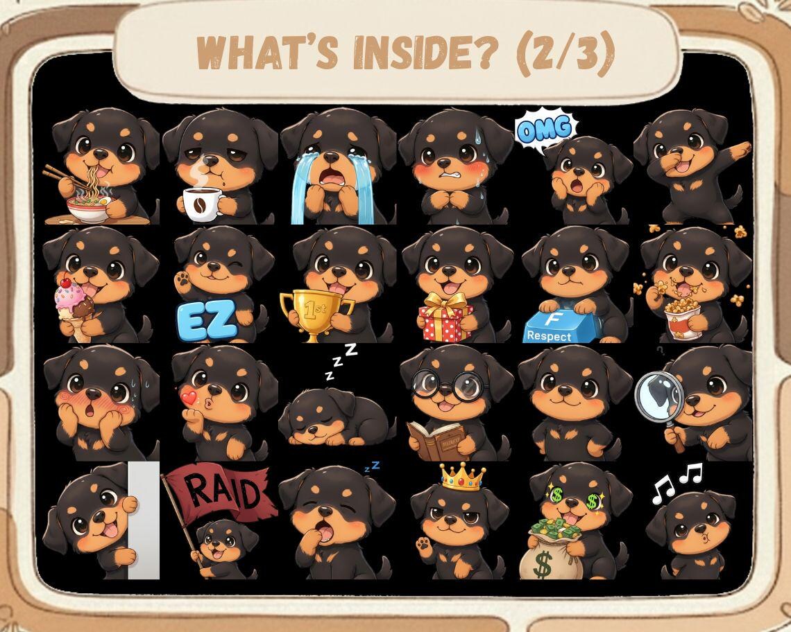 55 Kawaii German Rottweiler Dog Emotes PNG Pack: Chibi Twitch Discord ...
