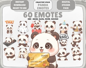 60 Kawaii Panda Emotes PNG Pack: Chibi Twitch Discord Emotes (Digitaler Download)