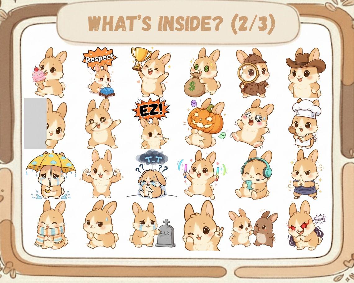 Wicked Rabbit Emotes 50 Kawaii Rabbit Emotes PNG Pack: Chibi Twitch Discord (digital ...
