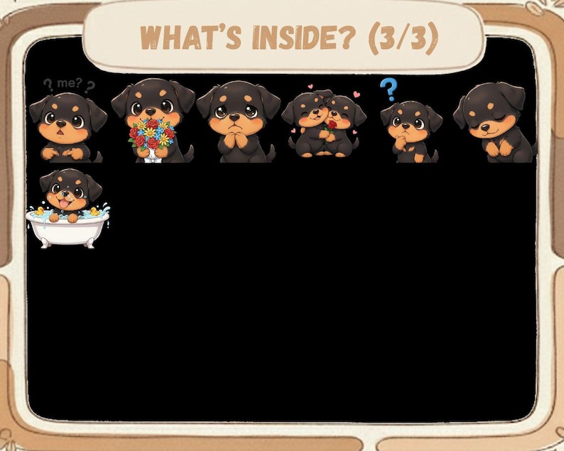 55 Kawaii German Rottweiler Dog Emotes PNG Pack: Chibi Twitch Discord ...