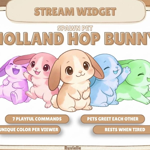 Animated Holland Hop Bunny Pet Widget: Spawn, Interact, Customize (Twitch StreamElements)