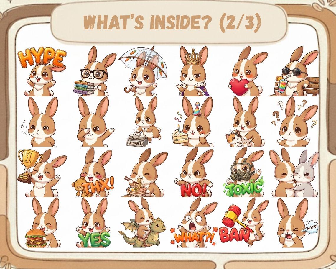 Wicked Rabbit Emotes 55 Kawaii Bunny Rabbit Emotes PNG Pack: Chibi Twitch Discord Emotes ...