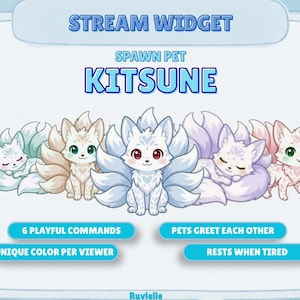 Stream Spawn Widget Kawaii Kitsune Fox Pet för Twitch StreamElements OBS Overlay Animerad Chatt Kommandoföljeslagare