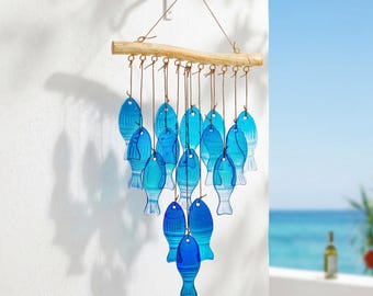 Glas Fisch Windspiel, Küstenhänge Dekor, Strand Haus Geschenk, Nautische Terrasse Ornament