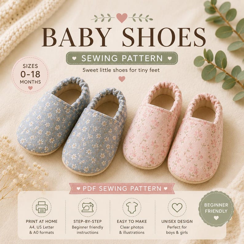 New Born Shoes Sewing Pattern PDF | Easy Baby Elastic Shoe Tutorial ...