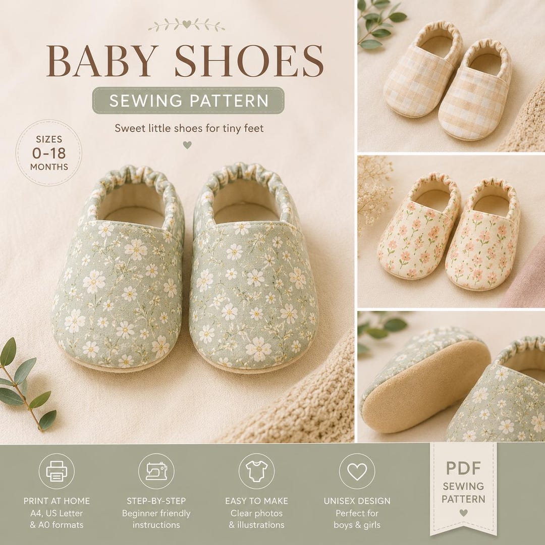 Baby Shoes Elastic Sewing Pattern PDF | Easy Baby Shoe Tutorial ...