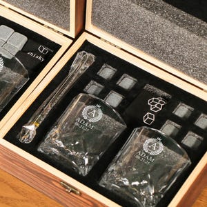 Personalized Whiskey Glass Set with Wooden Box: Groomsmen Gift