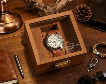 Custom Engraved Watch Box ,Personalized Watch Case,  Anniversary & Birthday Memorial Watch Case | Laser Engraved Glass Lid with Your Words