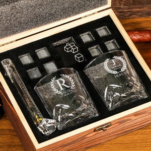 Personalized Whiskey Glass Set with Wooden Box: Groomsmen Gift