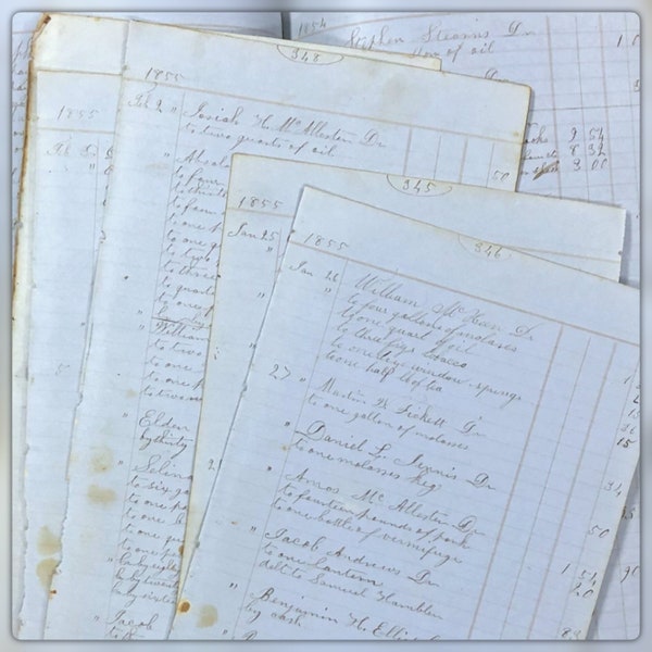 1853-1855 Blue Ledger Page - Calligraphy - Ephemera - Scrap booking - Antique - Decoupage