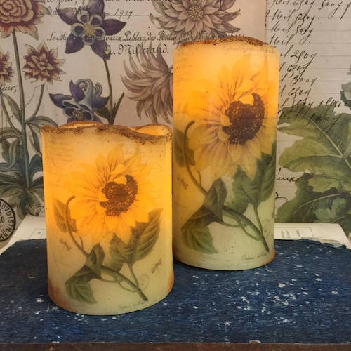 LED Pillar Candle With Sunflowers And Berries