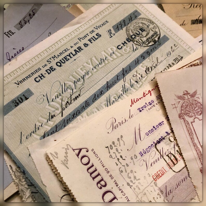 Set of 5 Assorted Antique French Checks and Receipts From - Etsy