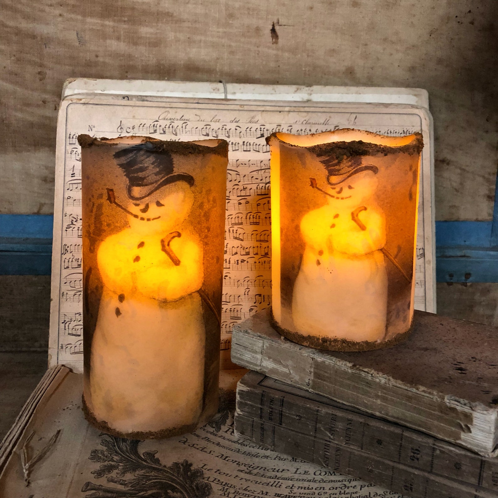 Flameless LED 4 or 6 Snowman Pillar candle with Etsy