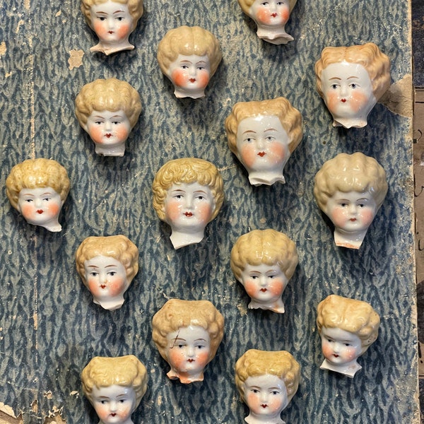 Vintage 1.65"-2" Painted German Doll heads by way of France - Farmhouse - Doll head - German