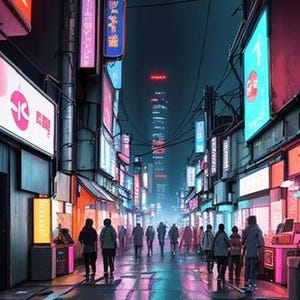 Cyberpunk Tokyo Street Poster | Neon Japan Digital Download | Futuristic Urban Wall Art