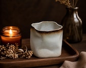 Square Ceramic Coffee Mug, Organic Modern Latte Cup, Neutral Stoneware Mug, Sculptural Coffee Cup, Earth Tone Drinkware, Housewarming Gift