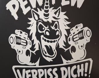 Car Sticker 25 x 18 cm "Pew pew" Unicorn - Workshop Humor Sticker