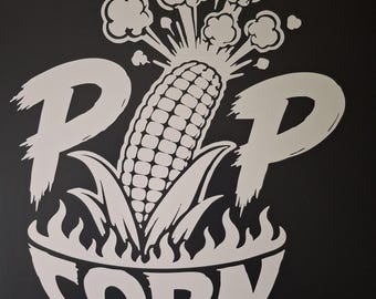 POP CORN, as one – Mechanic Humor | Handmade Vinyl Sticker 25 x 27 cm