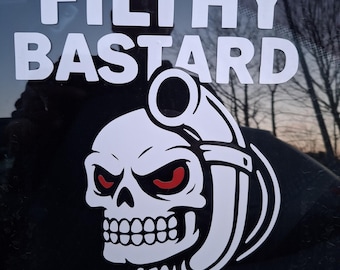 Skull Car Sticker 20 x 26 cm – Filthy Bastard Piston Skull Decal | Diesel Tuning Rear Window Sticker | Garage Mechanic Vinyl Decal