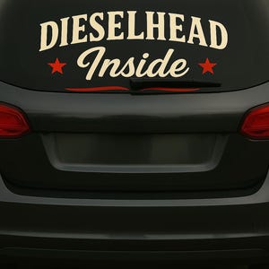 Dieselhead Inside Sticker | Car Rear Window Decal 50 x 22 cm | Tuning Vinyl | Red and White | Mechanic Decoration | StickNRoll Design