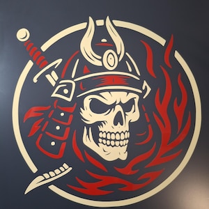 Samurai Skull Sticker 24x24cm / 24x27cm – Samurai Skull Vinyl Decal – Car Window Sticker – Garage Tuning Motorcycle Decal