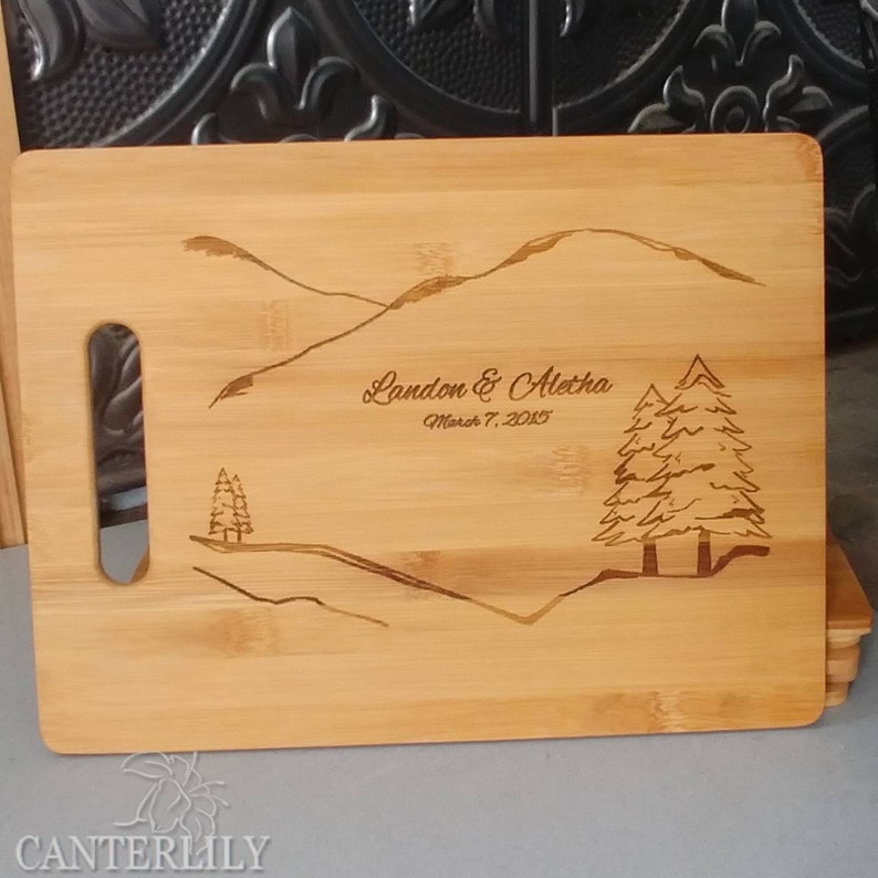 Personalized Cutting Board Pine Tree Mountain Design Etsy