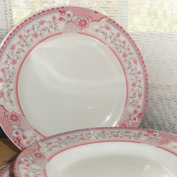 reduced - Pink Floral Melamine Vintage Plates set of 9