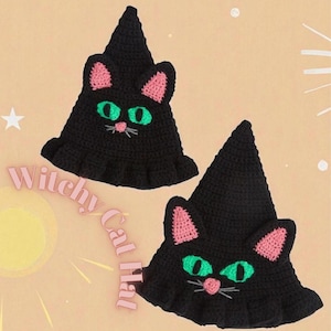Virkat häxkatthattmönster: Halloweenkostym (PDF-mönster, barn- till vuxenstorlek)
