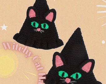 Crochet Witch Cat Hat Pattern: Halloween Costume (PDF Pattern, Child to Adult Size
