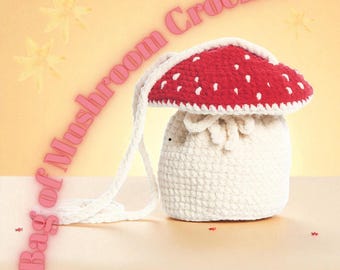 Bag of Mushroom Crochet Purse Pattern, Cute Mushroom Bag, DIY Crochet Pattern, Boho Cottagecore Purse PDF