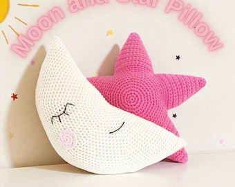 Moon and Star Crochet Cushion Pattern: Amigurumi Pillow, Nursery Decor (PDF Pattern)