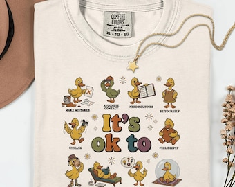 It's ok to autism acceptance duck shirt, neurodivergent pride tee, be yourself unmask feel deeply need space, retro cute ducks sweatshirt
