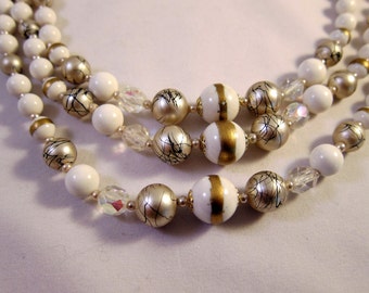 Vintage Holiday Necklace Triple Strand Gorgeous