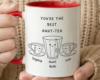 Personalisierte Tante Becher, Tante-Tee-Kaffeetasse, individuelles Geschenk für Tante, Geburtstagsgeschenk, süße Familie Tee-Liebhaber-Tasse
