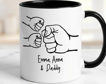 Personalisierte Familientasse, Faust-Stoß-Kaffeetasse, Papa Geschenk von Kindern, benutzerdefinierte Namenstasse, Vatertagsgeschenk, niedliches Familienandenken