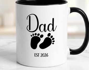 New Dad Mug, personalisierte Baby Feet Accent Kaffeetasse, Geschenk für den ersten Vater, Schwangerschaft offenbaren Geschenk