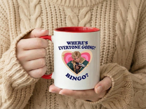Leon Kennedy Bingo Mug, Where’s Everyone Going Accent Coffee Cup, Funny RE Gamer Gift, Horror Game Mug for Fans
