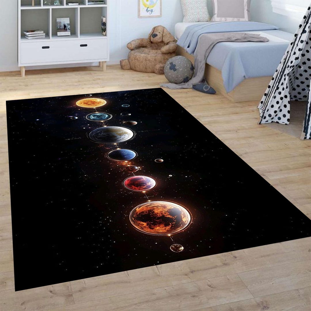 Solar System Rug Rectangle Solar System Planets Area Rug in Vertical Alignment, Cosmic Galaxy Rug ...