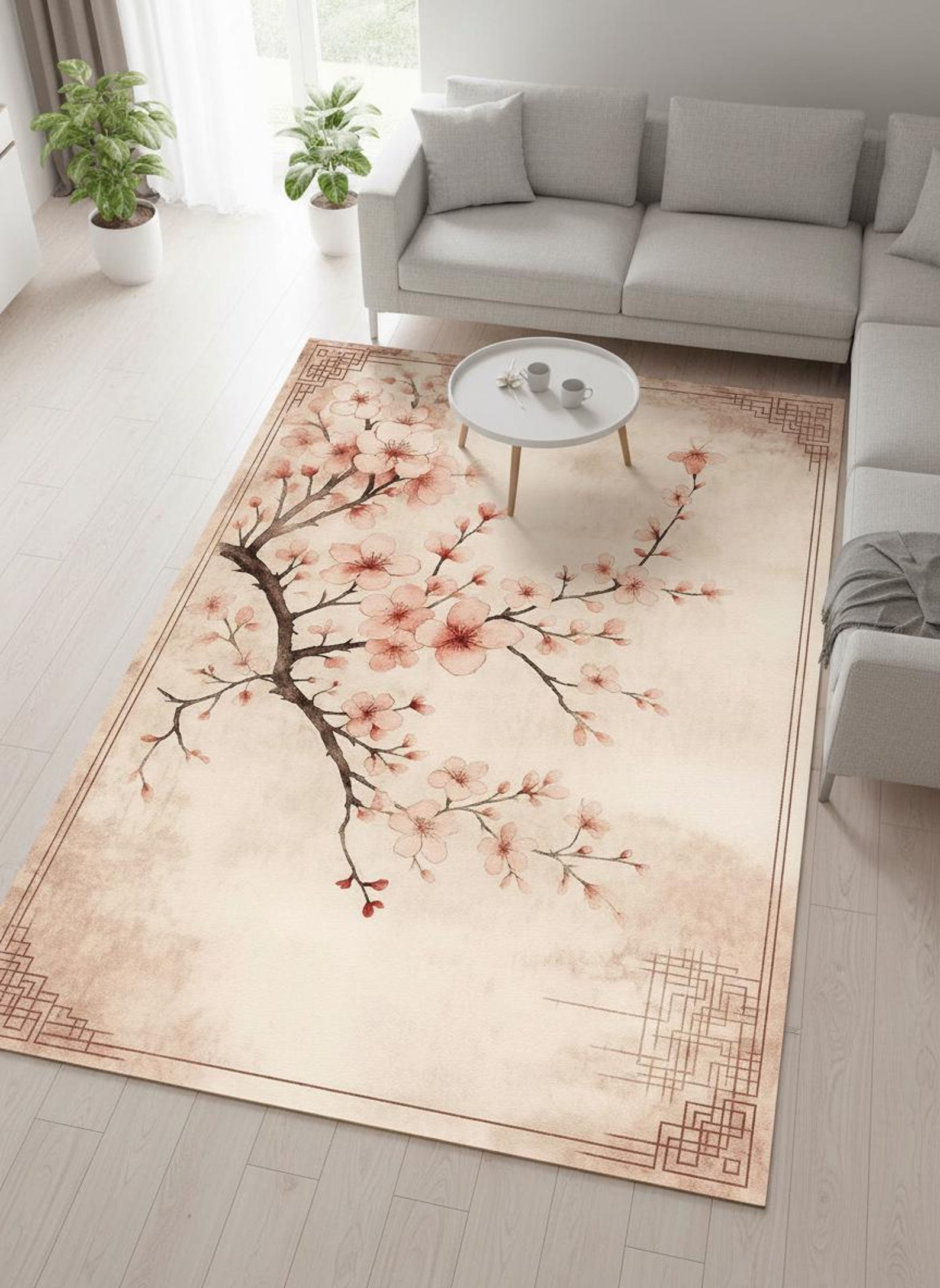 Sakura Rug Cherry Blossom Area Rug, Japanese Sakura Floral Carpet, Minimalist Zen ...