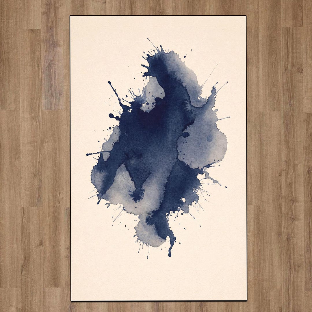 Ink Drawing Rug Abstract Ink Splash Rug – Modern Blue Watercolor Art Carpet, Minimalist ...