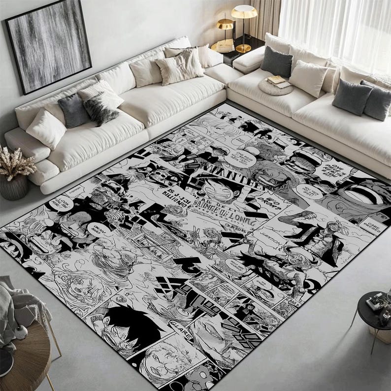 Black and White Manga Panel Area Rug - Etsy