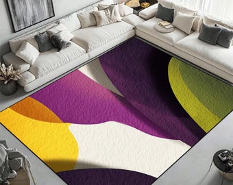 抽象的な幾何学模様のラグ：モダンアートのカラフルなフロアカーペット