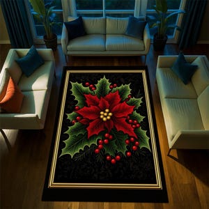 Vintage Christmas Holly Leaf Rug: Red Cream Holiday Decor - Etsy