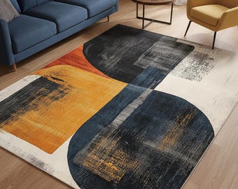 Tappeto moderno minimalista beige, nero e arancione