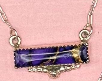 925 Sterling Silver Concho Bar Necklace with Natural Dahlia Stone