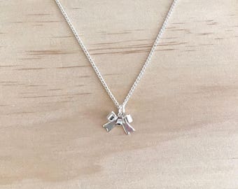 Mini Silver 3D Bow Pendant Necklace