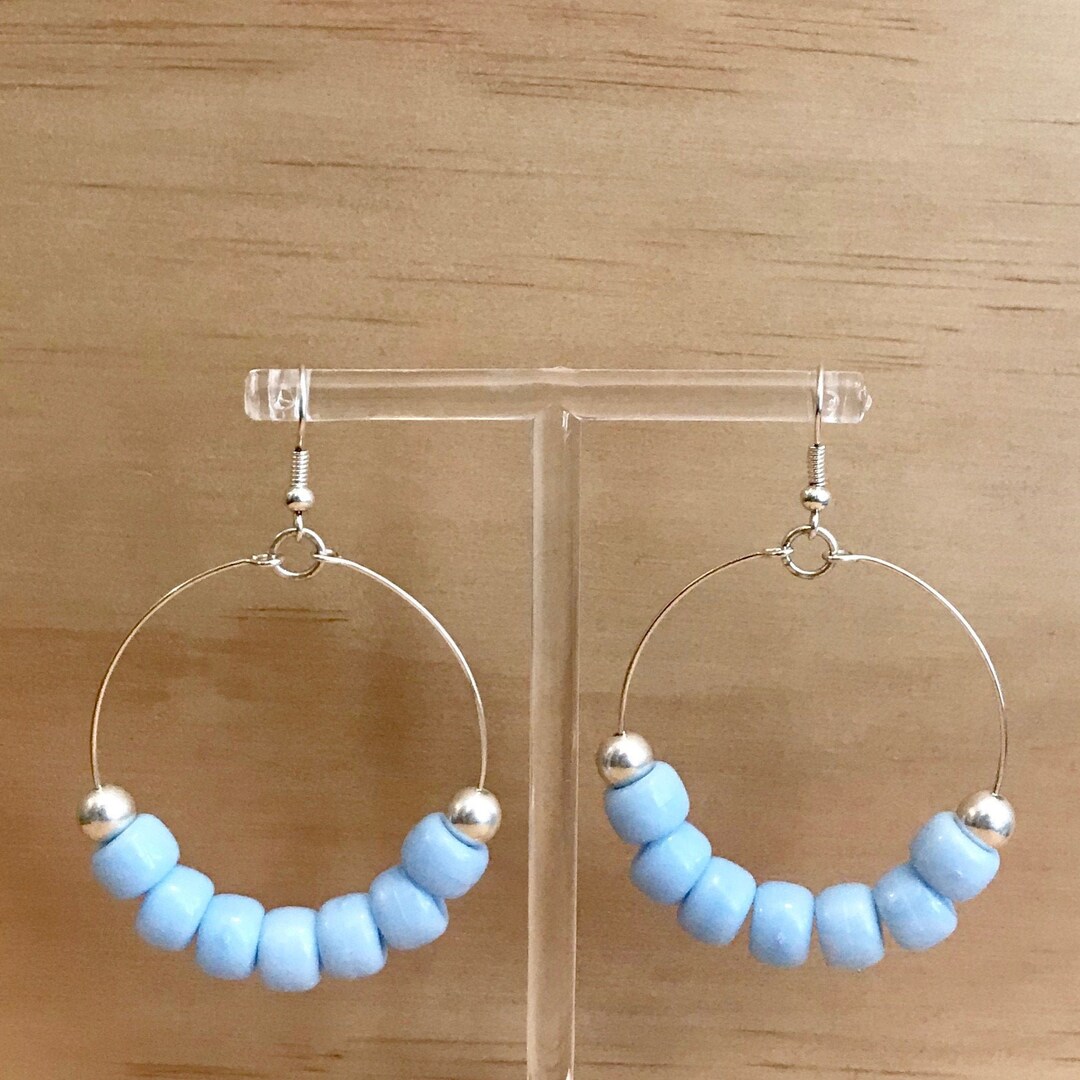 Baby Boy Earrings Circle Pale Blue Pony Beads Etsy