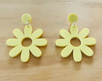 Pale Yellow Acrylic Daisy Statement Earrings