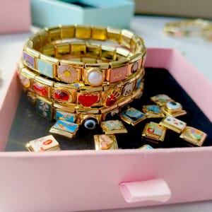 Custom Italian Charm Bracelet, Gold Italy Charms Bracelet, Vintage Best Friend Bracelet, Handmade Italian Watch Bracelets for Women Gifts
