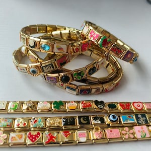 Gold Italy Charms Bracelet,Custom Italian Charm Bracelet,  Vintage Best Friend Bracelet, Handmade Italian Watch Bracelets for Women Gifts
